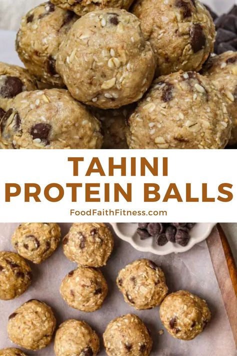 Made with just a handful of wholesome ingredients, including tahini, oats, and chocolate chips, these little bites of goodness are the perfect pick-me-up for any time of day. Tahini Oats, Chocolate Chip Energy Bites, Oats And Chocolate Chips, Oats And Chocolate, Oat Balls, Pegan Recipes, Clean Eating Snack Recipes, Tahini Chocolate, Energy Bites Healthy