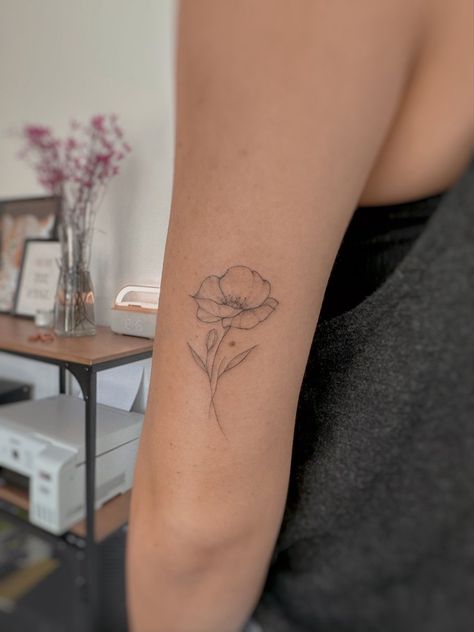 Poppy Daisy Rose Tattoo, Poppy Flower Arm Tattoo, Single Poppy Flower Tattoo, Japanese Poppy Tattoo, Delicate Daisy Tattoo Simple, Minimalistic Poppy Tattoo, Iceland Poppy Tattoo, Fineline Poppy Flower Tattoo, Fine Line Poppy Tattoo Arm