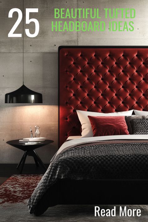 Transform your bedroom with 25 stunning tufted headboard ideas. From velvet to leather, discover plush elegance for every style. #TuftedHeadboard #BedroomDecor Red Headboard Bedroom Ideas, Orange Velvet Headboard Bedroom, Magenta Headboard, Red Velvet Headboard, Plain Bed, Velvet Tufted Headboard, Red Headboard, Tufted Headboards, Button Tufted Headboard