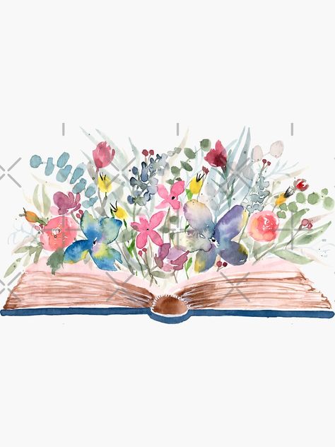 "Watercolor Open Book with Florals" Sticker for Sale by Harpleydesign | Redbubble Open Book Drawing, Watercolor Books, Tableau Art, Book Drawing, Watercolour Tutorials, Open Book, Watercolor Illustration, Watercolor Flowers, Art Lessons