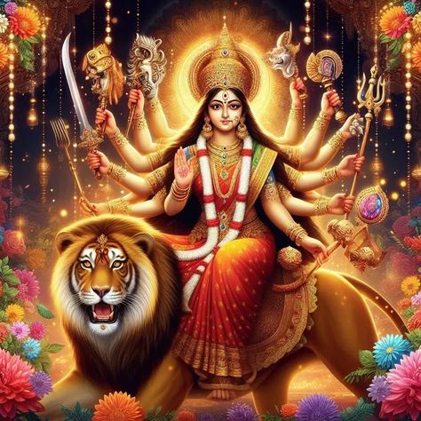 Katyayani Devi Images, Maa Katyayani Images, Maa Kushmanda, Durga Maa Pictures, Navratri Devi Images, Shiva Meditation, Saraswati Mata, Lord Durga, Durga Ma