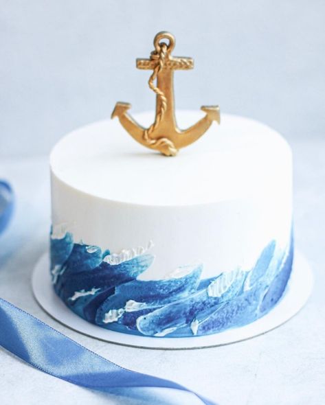 Marine Cake Ideas, Nautical Birthday Cakes, Sailor Cake, Nautical Cakes, Anchor Cakes, Marine Cake, Water Cake, Navy Cakes, Ship Cake