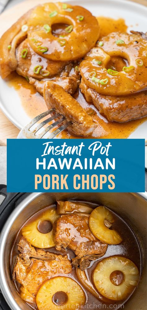 Pork chops with pineapple sauce cooked in an Instant Pot pressure cooker. It's sweet, tangy and savory that taste almost like a barbecue. Hawaiian Pineapple Pork, Hawaiian Pork Chops, Pork Stew Meat, Pineapple Pork Chops, Hawaiian Pork, Instant Pot Pork Chops, Pork Entrees, Pineapple Pork, Pork Stew