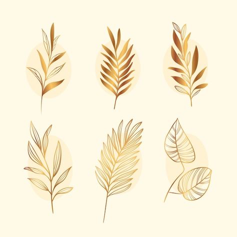 Free vector hand drawn golden leaves orn... | Free Vector #Freepik #freevector #leaf-ornament #leaf-drawing #ornament-hand-drawn #plant-drawing Golden Drawing Ideas, Golden Leaf Art, Ornament Drawing, Leaf Ornament, Leaf Drawing, Plant Drawing, Golden Leaves, Vector Hand, Leaf Art