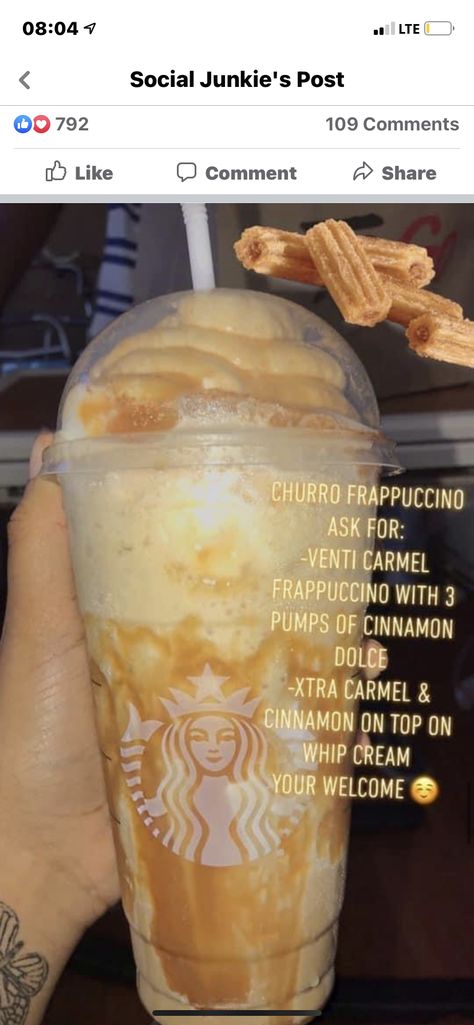 Cinnamon Dolce Starbucks Drinks, Cinnamon Starbucks Drinks, Cinnamon Starbucks, Drink Starbucks, Cinnamon Dolce, Starbucks Recipes, Starbucks Drinks, Whipped Cream, Chip Bag