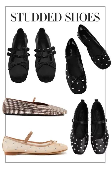 Studded ballet flats sell out as soon as a brand releases a version… so get these quick before they’re gone! 🖤 Rhinestone ballet flats with ankle strap | Alaia shoes dupe | Designer lookalike | Ballerinas | Rhinestone shoes | Sparkle | Winter outfits | Party flat shoes | Sheer ballerinas #LTKGiftGuide #LTKMostLoved #LTKshoecrush Winter Outfits Party, Pastel Wedding Guest, Ballet Shoes Outfit, Flat Ballet Shoes, Pearl Applique, Rhinestone Ballet Flats, Alaia Shoes, Flats With Ankle Strap, Party Flats