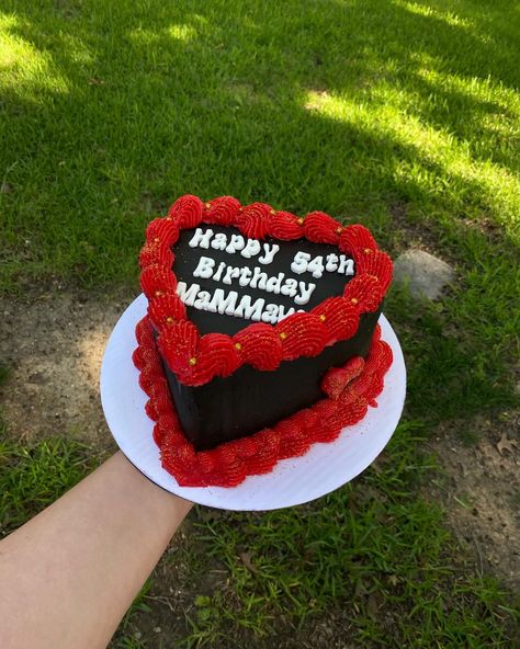 black and red heart cake for birthday ❤️💛 #cake #cakedecorating #cakedecorator #cakedesign #baker #bakerylife #bakery #blackandred #heartcake #vintage Black And Red Heart Cake, Black Heart Shaped Birthday Cake, Pink And Black Heart Cake, Red Vintage Heart Cake, Black Forest Heart Shape Cake, Heart Shaped Birthday Cake, 54th Birthday, Black And White Heart, Red Cake