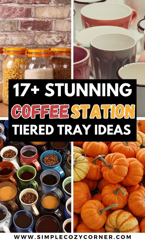 coffee station tiered tray Tiered Coffee Tray, Tea Bar Ideas Kitchen Counter, Coffee Set Up, Coffee Tray Ideas, Coffee Bar Tray, Coffee Tiered Tray Decor, Coffee Tiered Tray, Coffee Bar Tiered Tray, Coffee Essentials