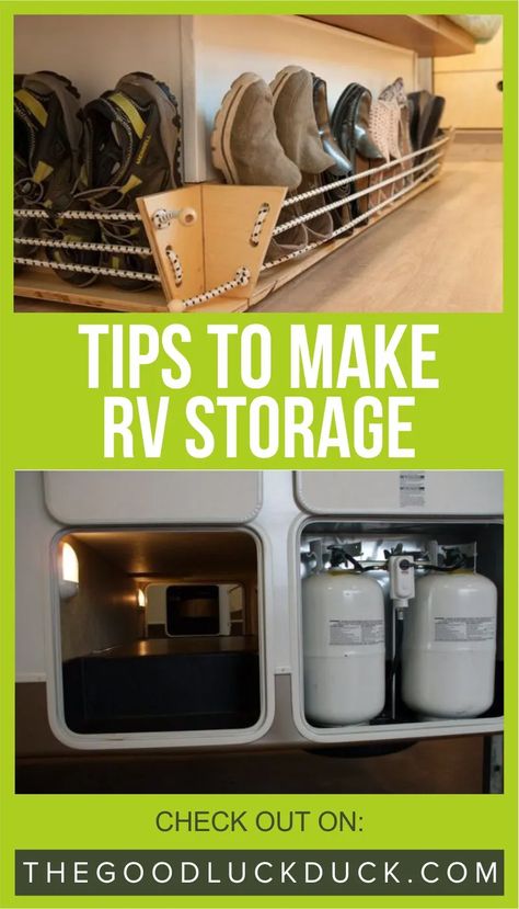 Travel Camper Ideas, Travel Trailer Hacks Space Saving, Motorhome Storage Ideas Space Saving, Motorhome Organization Storage Solutions, Class A Motorhome Organization, Camper Space Saving Ideas, Rv Toy Storage, Boat Storage Ideas Space Saving, Rv Organizing