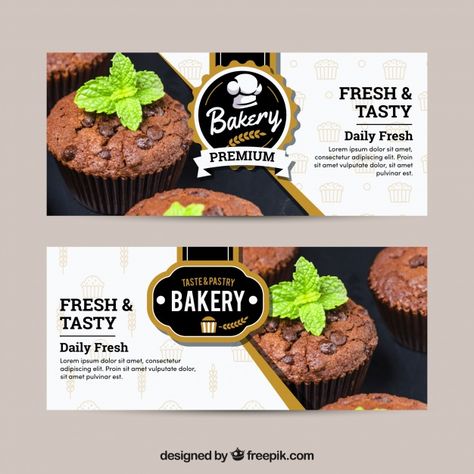 Set of bakery banners with sweets. Download thousands of free vectors on Freepik, the finder with more than a million free graphic resources Sweet Banner Design, Bakery Banner Design, Bakery Banner, Bakery Outlet, Banners Ideas, Fashion Sale Banner, Bakery Store, Luxury Packaging Design, Bakery Branding