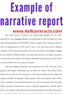 Examples of narrative reports Find this example of narrative reports after training at the place of work. this example is in word doc formzt for free download. Narrative Report, Room Rental Agreement, Cleaning Contracts, Wedding Photography Contract, Rent To Own Homes, Rental Agreement Templates, Construction Contract, Letter Of Intent, Contract Agreement