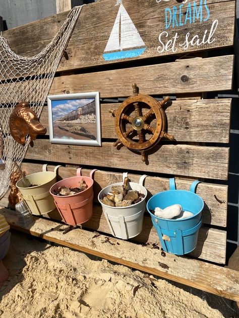 Outdoor Sandpit Ideas Eyfs, Sand Pit Ideas Eyfs, Sand Pit Ideas Play Areas, Outdoor Area Curiosity Approach, Curiosity Approach Outdoor Area, Curiosity Approach Garden, Sand Pit Ideas, Outdoor Nursery Ideas, Curiosity Approach Outdoors