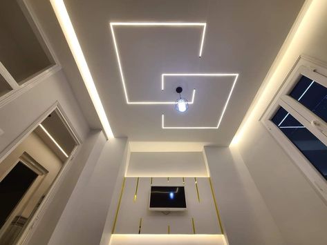 Bedroom Profile Light Ceiling Design, Simple False Ceiling Design Living Rooms, Pop Profile Light Design, False Ceiling With Profile Lights, Gibson Board, Profile Lights, Simple False Ceiling Design, Profile Light, Jewelry Store Interior