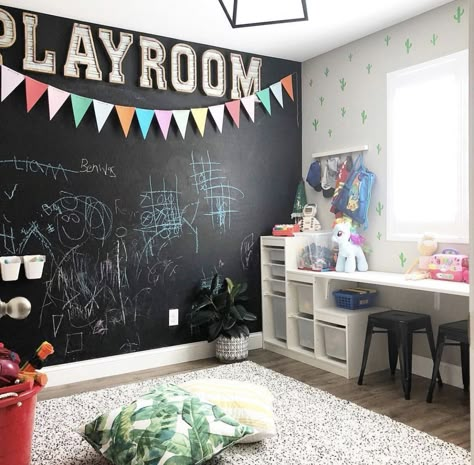 Chalkboard Wall Playroom, Playroom Ideas For Kids, Small Playroom, Indoor Playroom, Kids Playroom Ideas, Baby Playroom, Boys Playroom, Girls Playroom, Basement Playroom