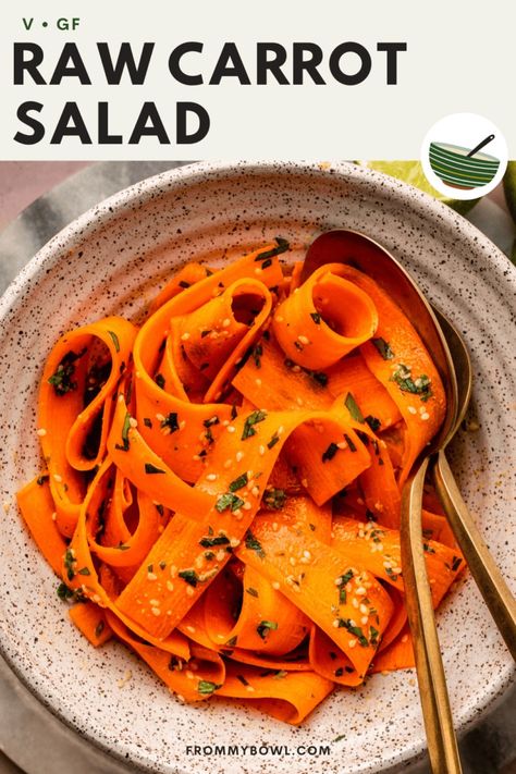 Raw Carrot Salad - From My Bowl Raw Carrot Salad, Greek Grilled Chicken, Asian Inspired Salad, Carrot Salad Recipes, Eating Carrots, Quick Easy Vegan, Raw Carrots, Veggie Sandwich, Vegan Sides