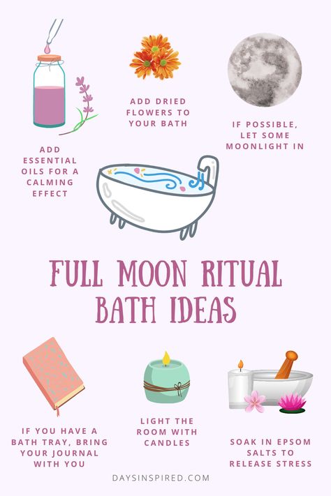 A Practical Guide To Creating Your Own Full Moon Ritual - Days Inspired Bath Manifestation, Full Moon Bath, In Touch With Yourself, Full Moon Spells, Full Moon Meditation, Let Go Of Things, Moon Activities, Sturgeon Moon, Practice Self Care