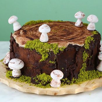 Stump Cake, Tree Stump Cake, Cookies Fruit, Nature Cake, Mushroom Cake, 17 Birthday Cake, Dessert Treats, Yule Log Cake, Woodland Cake