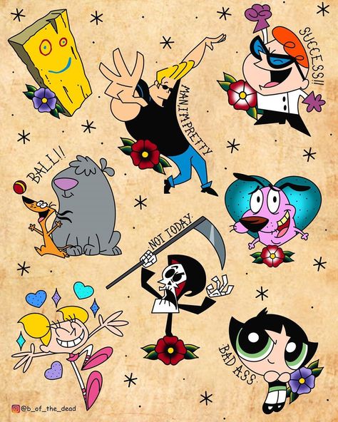 Necropolis Tattoo on Instagram: “90s Cartoon Network and Nickelodeon traditional tattoo designs available from artist @b_of_the_dead message him if interested!…” 90s Cartoon Network, Cartoon Network 90s, 90s Tattoos, Traditional Tattoo Designs, Cartoon Tattoo, Kunst Tattoos, Omerta Tattoo, Nickelodeon 90s, Theme Tattoo