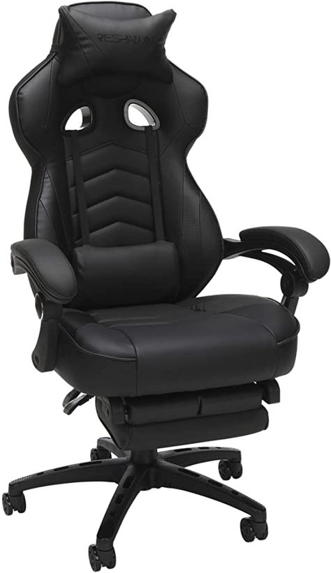 RESPAWN RSP-110 Reclining Ergonomic Gaming Chair with Footrest in Black Gaming Pillow, Gamer Chair, Chair With Footrest, Races Fashion, Office Computer Desk, Gamer Room, Desk Office, Game Room Design, Pad Design