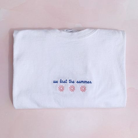 TXT We Lost the Summer Inspired T-shirt - Etsy Txt We Lost The Summer, We Lost The Summer, Pink Thread, Simple Embroidery, Simplistic Design, Blue And Pink, Embroidered Shirt, Summer Tshirts, White T Shirt