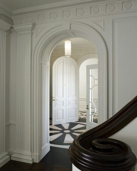 beautiful millwork Arch Opening, Traditional Entrance, Geometric Door, Arched Doorway, Architecture Antique, Duplex Penthouse, Tiled Floors, Dark Hardwood, Georgian Architecture