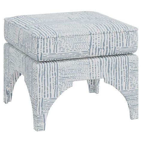 Maude Pillow-Top Ottoman, Durban Blue Affordable Modern Furniture, Velvet Ottoman, Geometric Motif, Cocktail Ottoman, Ottoman In Living Room, Upholstered Ottoman, Garden Stool, Barrel Chair, Pillow Top