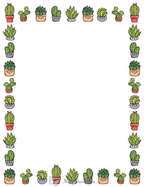 Printable Kawaii Succulent Page Border Free Printable Borders, Black And White Kawaii, Plant Classroom, Succulent Doodle, Printable Borders, Plants Classroom, Doodle Page, Printable Border, Stationary Printable