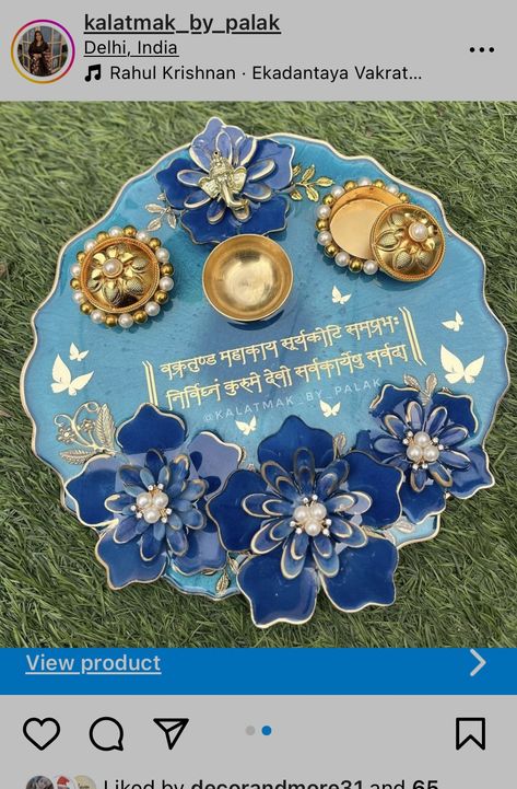 Resin Thali Ideas, Resin Puja Thali, Resin Pooja Thali Ideas, Ganpati Frame, Resin Thali, Resin Plates, Diwali Art, Bookmark Resin, Puja Thali