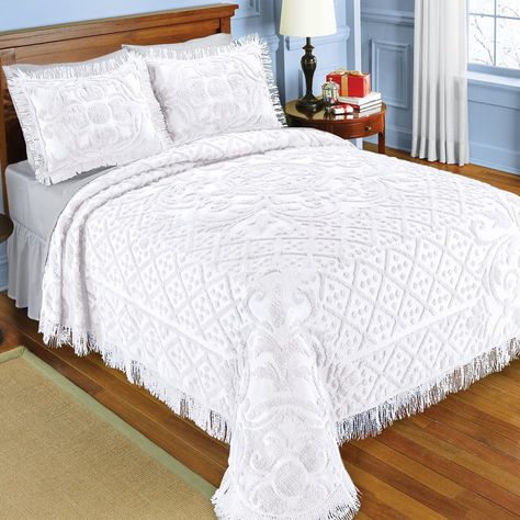 Soft And Luxurious, This Beautiful Chenille Bedspread Features An Intricate Texture And A Gorgeous Design. With Dimensional Details And A Lovely Fringe Border, It Instantly Adds A Touch Of Elegance To Your Bedroom. Available In 2 Lovely Colors It's Machine Washable. Cotton; Imported. Choose: Blue Or White. Available In: Twin (108" X 78"), Full (108" X 96"), Queen (118" X 102") Or King (118" X 118"). Chenille Bedspread, Quilted Coverlet, Textured Design, Bedspreads, Gorgeous Design, Texture Design, Lovely Colors, Bed Spreads, Bedding Sets