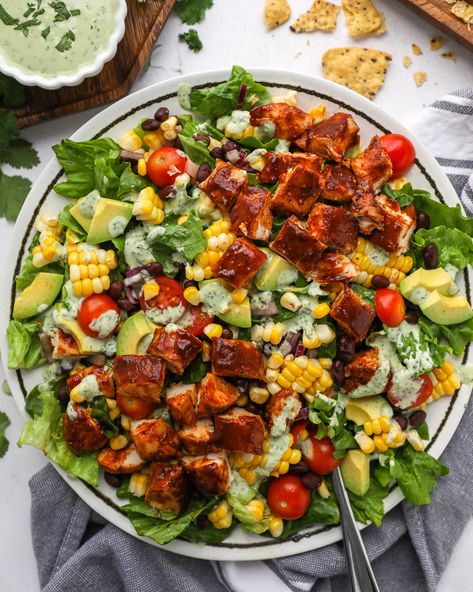 Salad With Cilantro Lime Dressing, Creamy Cilantro Dressing, Easy Summer Dinner, Mexican Salad, Easy Bbq Chicken, Keto Chicken Salad, Bbq Salads, Bbq Chicken Salad, Easy Summer Dinners