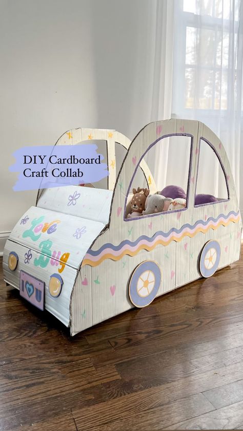 Cardboard punch buggy car template, instructions, and free printables by Hopscotch city Car Template, Punch Buggy, Cardboard Box Car, Cardboard Play, Buggy Car, Cardboard Diy, Cardboard Car, Barbie Car, Baby Art Projects