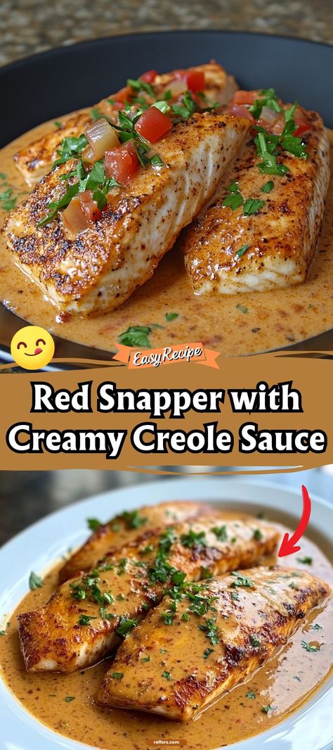 Experience the deep flavors of the ocean with Red Snapper topped with a Creamy Creole Sauce. This dish blends spicy Creole seasonings with the delicate taste of snapper for a truly luxurious seafood experience. #RedSnapper #CreoleCuisine #SeafoodDish Red Snapper With Creamy Creole, Keto Red Snapper Recipes, Red Snapper In Creamy Creole Sauce, Red Fish Recipes Baked, Easy Snapper Fish Recipes, Creole Salmon Recipes, Red Snapper Creole Sauce, Red Snapper With Creole Sauce, Red Snapper Dinner Ideas