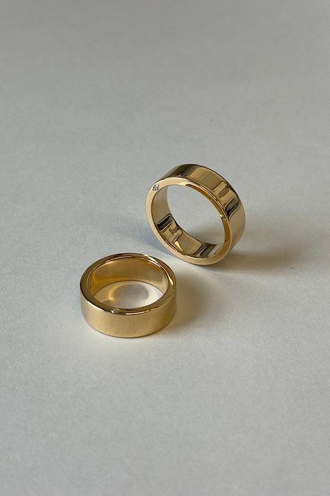 A matching wedding band set for him and her. These chunky gold rings have a secret — there's a hidden diamond set into the side of each (who says men can't wear diamonds?). Wear the diamond facing out or facing inwards, just for your eyes. Made with post-consumer recycled (PCR) diamonds. Chunky Gold Rings, Diamond Face, Set Ring, Wedding Band Sets, Wedding Matches, Diamond Set, That's Love, Milestones, The Weekend