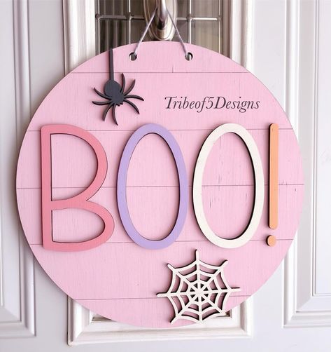 Boo Door Hanger and Shelf Sitter Pink Halloween Door Hanger, Door Hangers Svg, Boo Door Hanger, Boo Door, Boo's Door, Front Door Halloween, Boo Design, Halloween Door Hanger, Boo Sign