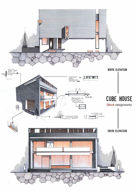 Elevations on Behance Architecture Presentation Board, Architecture Board, Architecture Graphics, Architectural Drawing, Architecture Student, Architecture Illustration, Architecture Portfolio, Architecture Presentation, Architecture Sketch