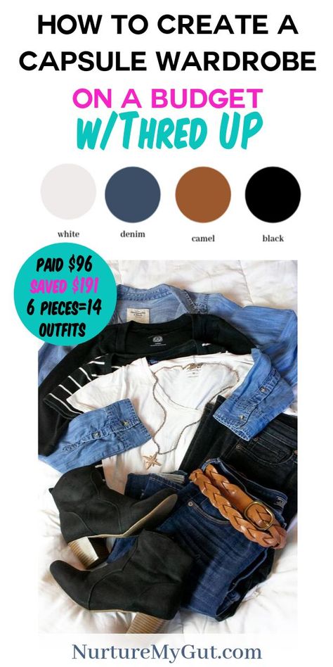 Get tips for creating a capsule wardrobe on a budget through Thred Up. Learn how I created 14 outfits with only $96! Learn how to create palettes, modules and classic pieces all while saving money and the planet! #capsulewardrobe #thredup #howtocreateacapsulewardrobe Creating A Capsule Wardrobe, Create A Capsule Wardrobe, Weird Fashion, White Denim, Second Hand Clothes, On A Budget, Capsule Wardrobe, Saving Money, Budgeting