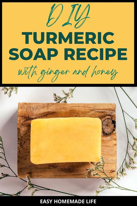 This turmeric soap recipe makes a homemade face soap with skin-healing properties to remedy acne, dark spots, and red, irritated skin while bringing about a natural glow. The easy melt-and-pour method only takes 20 minutes before the soap is ready to set and then use. Diy Turmeric Soap, Turmeric Soap Recipe, Face Soap Recipe, Honey Soap Recipe, Face Soap Bar, Milk Soap Recipe, Turmeric Facial, Natural Soaps Recipes, Diy Soap Recipe