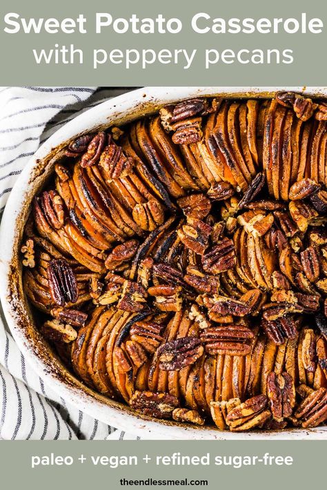 Healthy Side Recipes, Good Sweet Potato Recipe, Tropical Desserts, Best Thanksgiving Side Dishes, Thanksgiving Side Dishes Easy, Pecan Topping, Sweet Potato Recipes Casserole, Vegan Holiday, Sugar Free Vegan