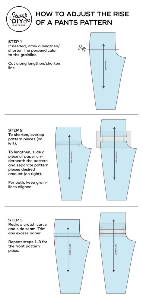 How to lengthen or shorten the rise of a pants pattern — Sew DIY Sewing A Skirt, How To Sew Pants, Linen Pants Pattern, Sew Pants, Pants Pattern Free, Sewing Patterns Free Women, Diy Pants, Plus Size Sewing Patterns, Patron Vintage