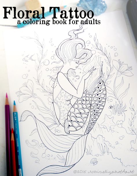 Whimsical tattoo inspired illustrations, spiral bound on thick paper waiting for you to color! Reading A Book Tattoo, Mermaid Reading A Book, Mermaid Reading, Reading Tattoo, Lost Ocean Coloring Book, Whimsical Tattoos, Mermaid Coloring Book, Coloring Pages Adult, Mermaid Images