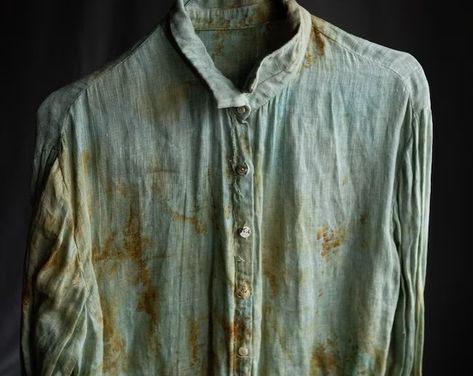 Kinzzza - Etsy Distressed Button Up Shirt, Stained Clothes, Raw Shirt, Thread Buttons, Ruined Clothes, Rust Dye, Hand Dyed Clothing, Gauze Shirt, Linen Thread