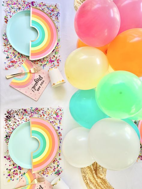 Rainbow Bday Decorations, Rainbow Party Table, Rainbow Table Setting, Modern Rainbow Birthday Party, Rainbow Table Set Up, Rainbow Party Table Decor, Rainbow Table Decorations, Rainbow Birthday Party Table Set Up, Rainbow Polka Dot Birthday Party