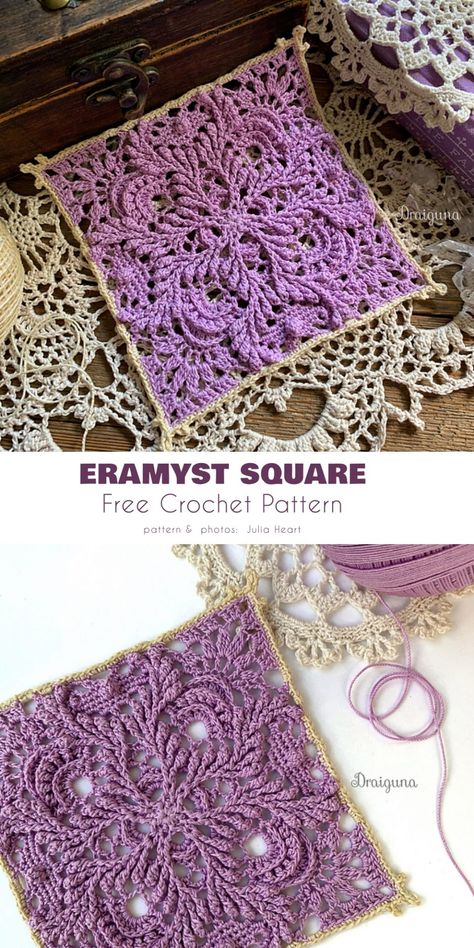 Afghan Squares, Granny Square Crochet Patterns Free, Crochet Mandala Pattern, Square Crochet Pattern, Crochet Motif Patterns, Crochet Blocks, Crochet Granny Squares, Crochet Square Patterns, Crochet Mandala