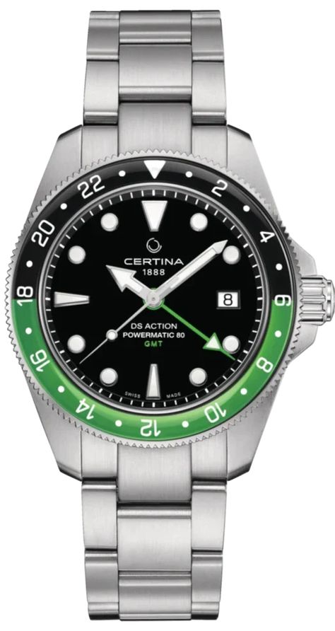 Certina Watch DS Action GMT Powermatic 80 Mens Certina Watches, Time Zone, Time Zones, Free Bracelet, Muhammad Ali, Latest Jewellery, Travel Companion, Metal Bracelets, Luxury Watch