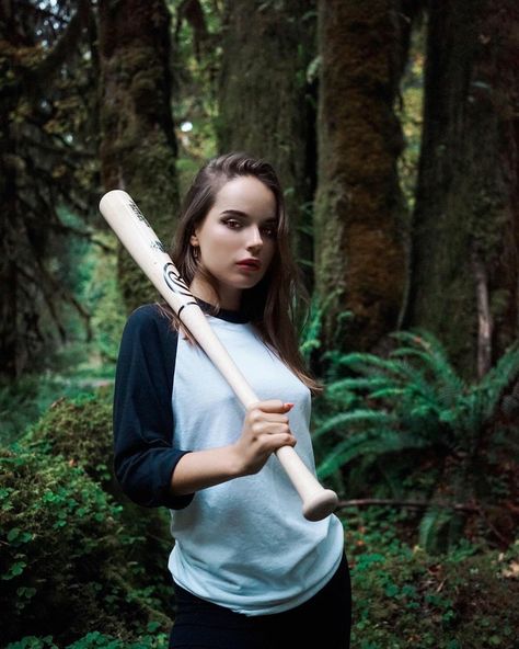 Sasha Spilberg inspired twilight aesthetic baseball vibes in woods forest Poses With A Baseball Bat, Person With Baseball Bat Reference, Person Holding Baseball Bat Reference Drawing, Person Holding Baseball Bat Reference, Woman With Baseball Bat, Baseball Bat Pose Reference, Vampire Inspiration, Baseball Aesthetic, Twilight Aesthetic