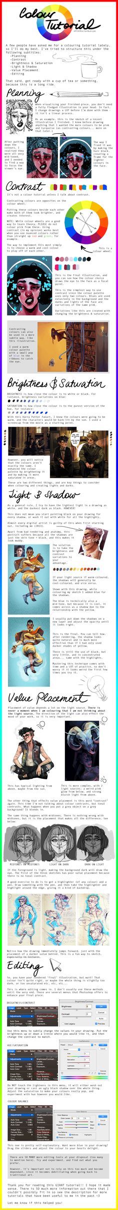 Colour Tutorial by artofpan.deviantart.com on @DeviantArt Digital Drawing Tutorial, Colour Tutorial, Coloring Tutorial, Ink Drawings, Digital Painting Tutorials, Drawing Tutorials, Digital Art Tutorial, Art Studies, Painting Tips