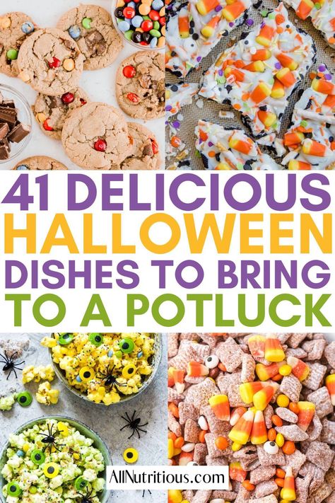 Planning a Halloween party or just looking for potluck recipes? These easy and delicious recipes are perfect when you need a last minute dish to bring. Halloween Food To Bring To A Party, Food Ideas To Bring To A Party, Halloween Themed Potluck Dishes, Easy Halloween Potluck Ideas Food, Sides For Halloween Party, Halloween Potluck Side Dishes, Halloween Potluck Food Ideas For Work, Easy Halloween Themed Food For Party, Halloween Party Sides Dishes