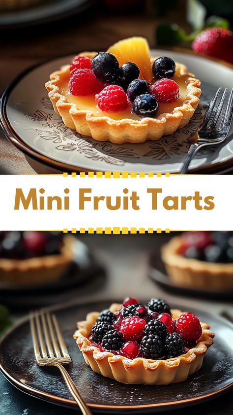 Looking for Friendsgiving food ideas? These mini fruit tarts are the perfect dessert for any winter meal! With a balanced mix of freshness and indulgence, they suit both winter dinner recipes and healthy winter treats. Their colorful presentation makes them a stunning addition to your holiday table! Tart With Fruit, Mini Berry Tarts, Winter Fruit Tart, Berry Pie Filling Recipe, Small Fruit Tray, Easy Fruit Tart Recipe, Tarts Recipe Dessert, Vegan Fruit Tart, Healthy Dessert Recipes Fruit