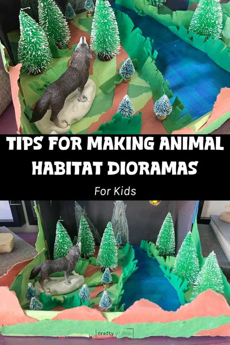 Did your child recently come home and tell you that they needed to make a diorama? Get our tips for how you can make a classic animal habitat diorama that is sure to impress!    Animal habitats are a classic elementary school project. Normally these habitat projects go along with a research aspect. Once you have researched your habitat, get creative with some of our tips and ideas for making an animal habitat (especially a wolf habitat diorama). Coyote Habitat Project, Shoebox Habitat Projects, Homes Of Animals Project, Lion Diorama Habitat, Grizzly Bear Diorama, Horse Habitat School Project, Shoebox Animal Habitat Project, Elephant Habitat Project For Kids, Wolf Habitat Diorama