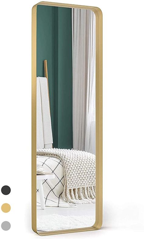 AmazonSmile: Upland Oaks Large Full Length Body Mirror for Floor & Wall in Bedroom - Metal Frame - Big & Tall Long Mirror for Leaning - Full Length Wall Mirror Size 65" x 21" (Gold, Recessed): Home & Kitchen Big Mirror In Bedroom, Black Dressing Tables, Dressing Table Modern, Leaning Floor Mirror, Full Length Wall Mirror, Large Bathroom Mirrors, Small Dressing Table, Dressing Table Decor, White Dressing Tables